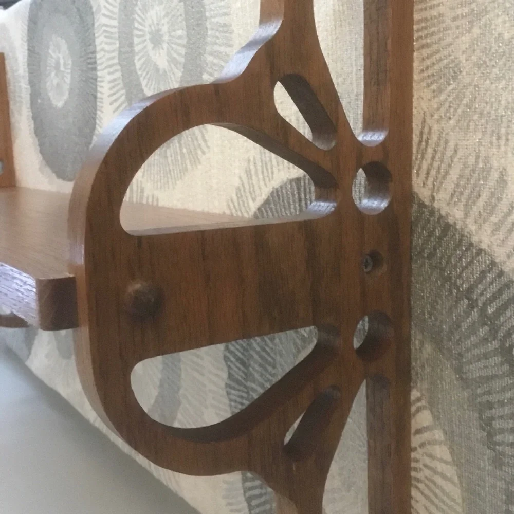 Solid oak dish display decorative farmhouse wall shelf reversible 24”